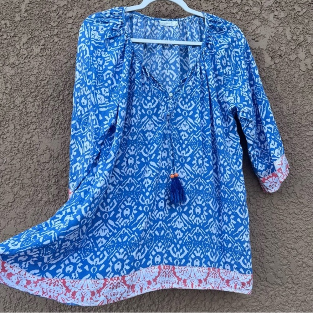 Kalypso7 Women Floral Print Long Sleeve Shirt Blouse Big‎ Swing Shirt